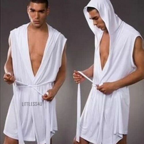 Accappatoio uomo smanicato con cappuccio accappatoio biancheria da notte bianco/nero - Foto 3 di 8