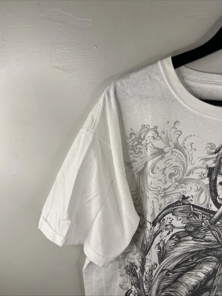 Camiseta Híbrida Y2K Adulto XL Blanca Calavera Motociclista MMA AOP Grunge Cyber Goth Hombres B48 Foto 4 de 4
