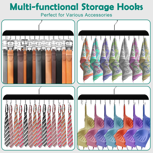 Wooden Belt Organizer Hanger Large Capacity Tie And Belt Hanger Closet 14 Hooks - Picture 4 of 12