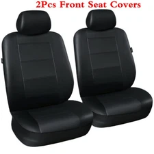 PU Leather Accessory Fit Pair of 2 Front Car Seat Covers Cushion Protector Black