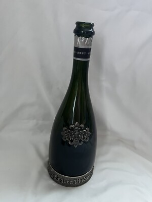 Segura Viudas Brut Reserva Heredad Cava Champagne Wine Bottle with Pewter Base