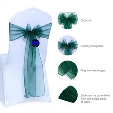 100 Hunter Green Organza Chair Sashes Bow Wedding Party Event Decor-Free Ship