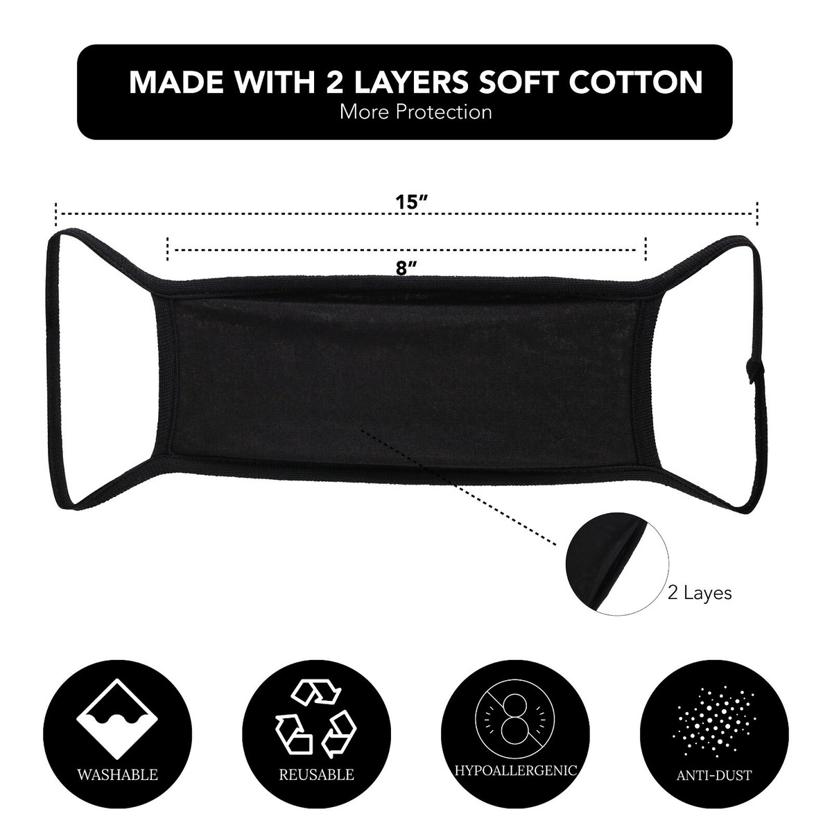 Touchstone Lot De 3 Masques Faciaux En Tricot De Coton Doux, Taille Moyenne, Confortable, Lavable, Double Couche, Bleu, Blanc, Noir