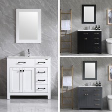 36" Bathroom Vanity Cabinet Ceramic Sink Undermount W/Faucet Drain Mirror Modern