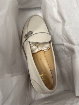 Christian Louboutin 38 Lock Me Moc Flat Cal White New In Box