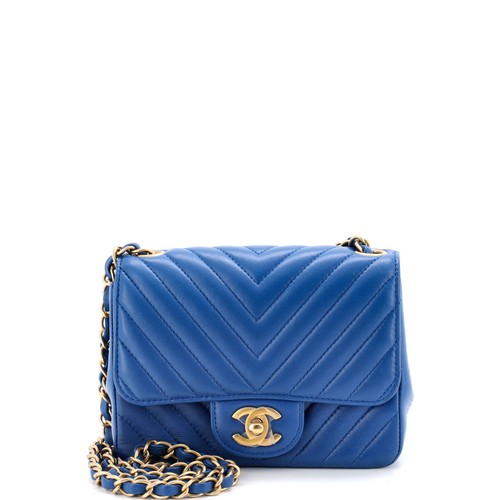 Chanel Blue Square Classic Single Flap Mini Shoulder Bag