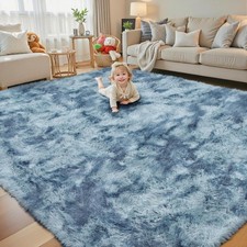 Fluffy Area Rug 8x10 Tie-Dyed Large Soft Shaggy Plush Mat for Bedroom Floor