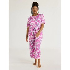 -2 PCS FLORAL PURPLE WHITE TOP  CROP PANTS JOYSPUN PAJAMA SET POCKETS SET 3X