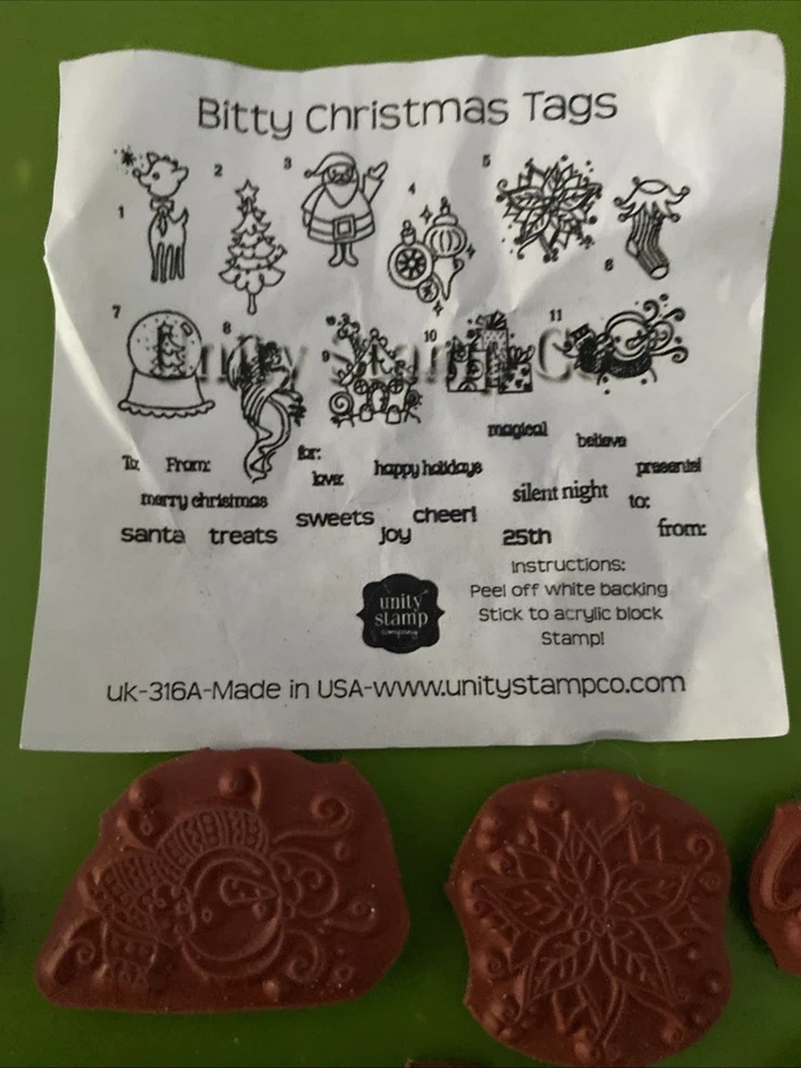 29 Piece Unity Stamp Company Bitty Christmas Tags Rubber Stamps Set - Image 2 of 4