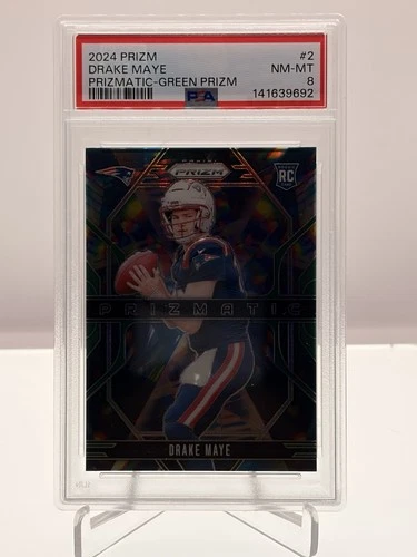 2024 Panini Prizm Prizmatic Rookie Drake Maye #2 Green Prizm PSA 8 Patriots NFL