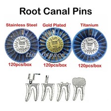 120Pcs/box Dental Screw Post Titanium/Gold/Steel Plated Conical Root Canal Pins