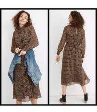 Madewell (Re)sourced Georgette Smocked Neck Midi Dress Folktale Paisley  XL
