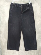 American Eagle Pants Women 10 Short Black Cargo Baggy Wide Leg Super High Rise