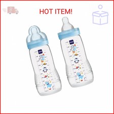 MAM Easy Active Baby Bottles 11oz, Fast Flow Skinsoft Silicone Nipple with Wide