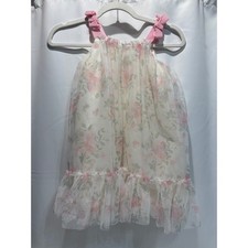 Disney Minnie Mouse Floral Tulle Dress Kids 5T Pink Cream Bow Ruffle New