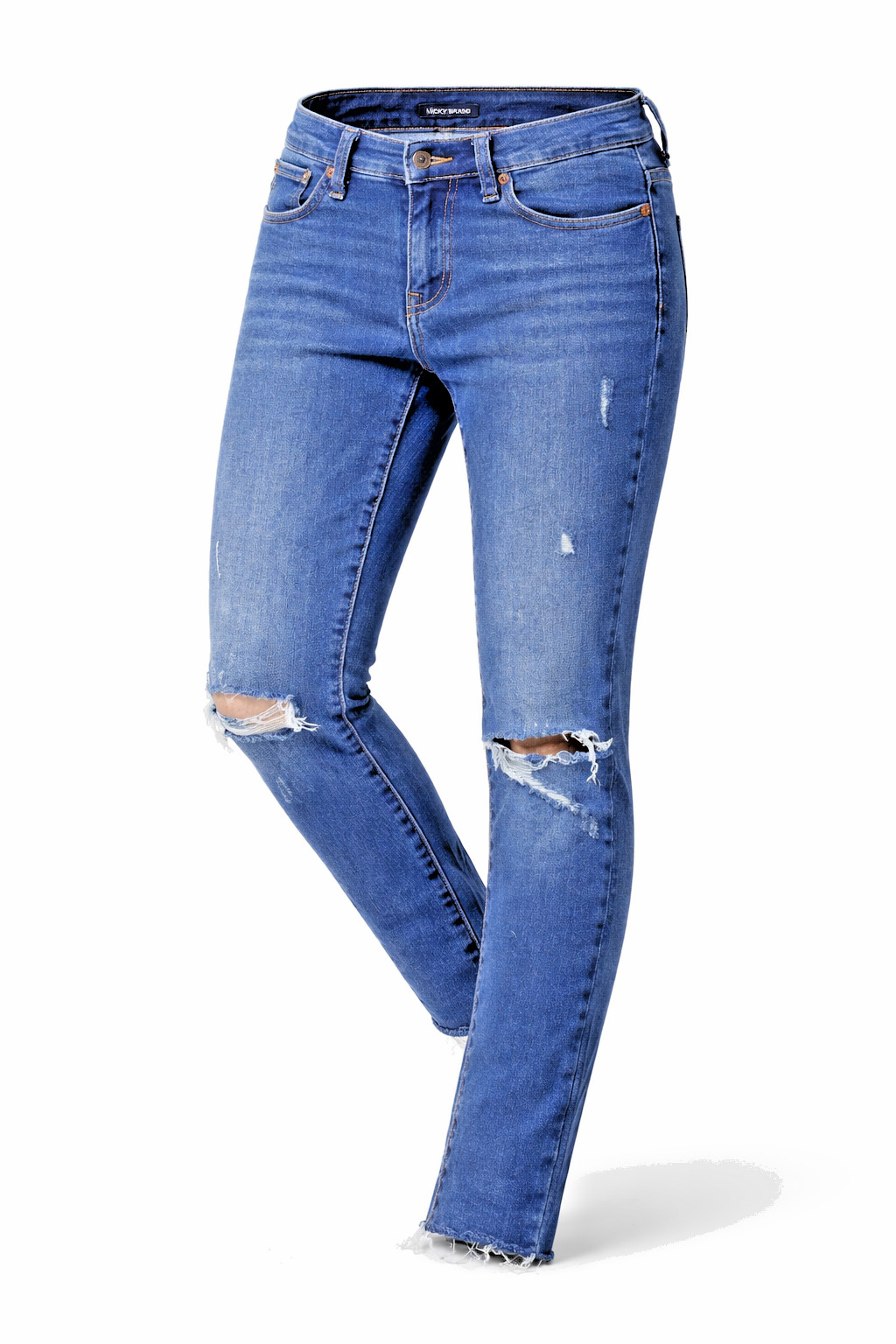 Womens 6 Mid Rise Skinny Ava Distressed Dark Blue Frayed Hem
