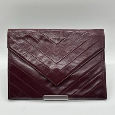 Yves Saint Laurent Clutch Bag V-stitch Bordeaux Leather Purse Vintage Authentic