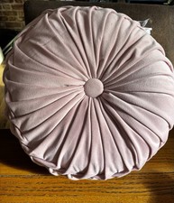 B&M Rose Blush Pink Round Button Cushion 35x35cm