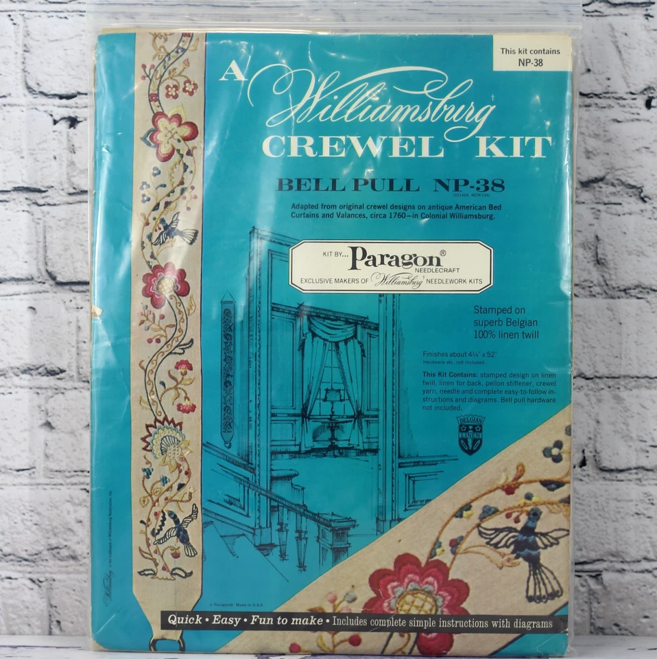 Vintage Crewel Embroidery Kit Bell Pull Birds Jacobean Vines Flower Williamsburg - Image 4 of 4