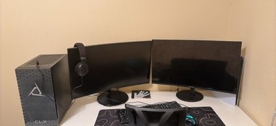 CLX Tower Gaming Desktop NVIDIA GeForce GTX, Dual Monitors, Keyboard, Headset