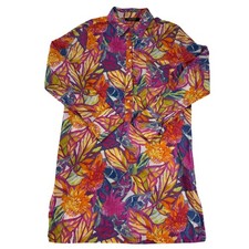 Lauren Ralph Lauren Tropical Floral Button Front Shirt Dress Pink Women's Size S