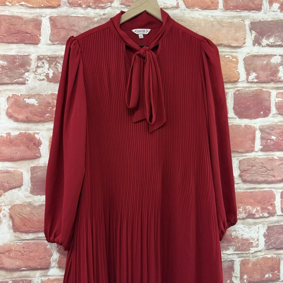 Vestido Nanette Lepore para Mujer 4 Rojo Plisado Pajarita Cuello Mangas Largas Informal Carrera Foto 3 de 4