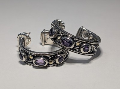 ** (NOS) Bali Designs Amethyst Creolen 925S & 18K (~11g) AR-76