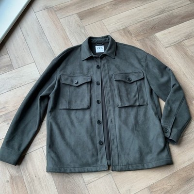 ZARA FOREST GREEN FAUX SUEDE RELAXED FIT SHACKET/JACKET SIZE MEDIUM  UK