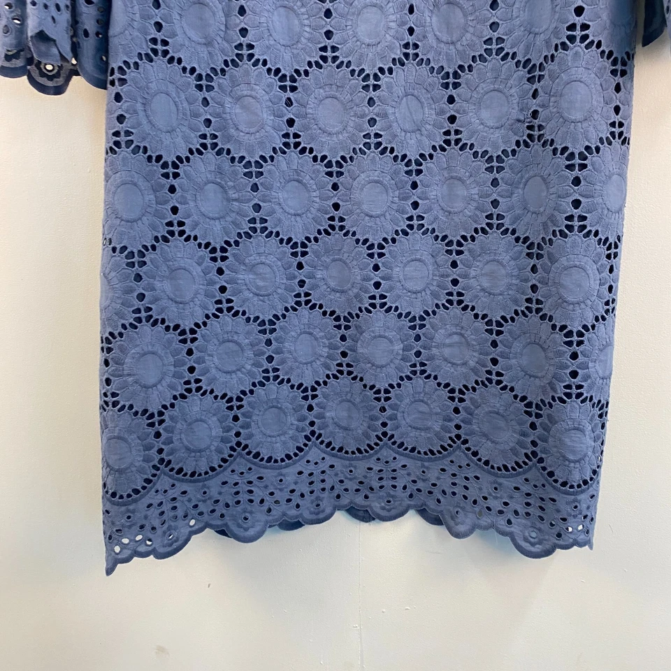 MUSE Womens 14 Dress Blue Woven Embroidered 3/4 Sleeve Zip Back Knee Length - Image 3 of 4