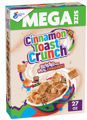 Cinnamon Toast Crunch Breakfast Cereal, Crispy Cinnamon Cereal, Mega Size, 27 oz