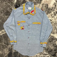 Vintage JC Penney Big Mac Chambray Shirt Womens Small 70s Embroidered Cherry