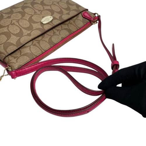 COACH F52657 Shoulder Bag Signature Pink Beige Leather Crossbody Luxury - Picture 7 of 10