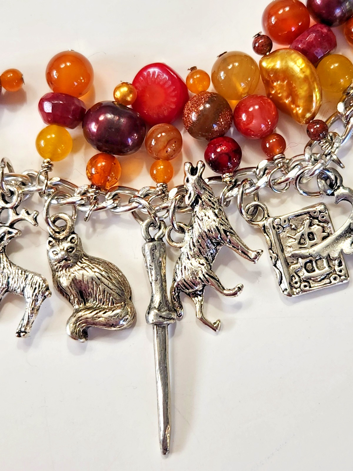 Silvertone Bracelet Multiple Dangle Charms Stone/… - image 4