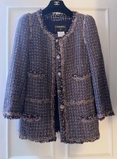 CHANEL 08P TWEED CHAIN EMBELLISHEDCC LOGO BUTTON BLAZER JACKET FR44 US12