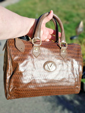 Mario VALENTINO Mini Boston Hand Bag PVC Leather Brown Authentic