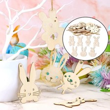 70Pcs Easter Wooden Bunny Cutouts Wood Pieces Blank with Hole Hanging Ornaments