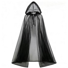 Black Hooded Cloak Adult Sheer Cape Witch Queen Cosplay Costume for Halloween...