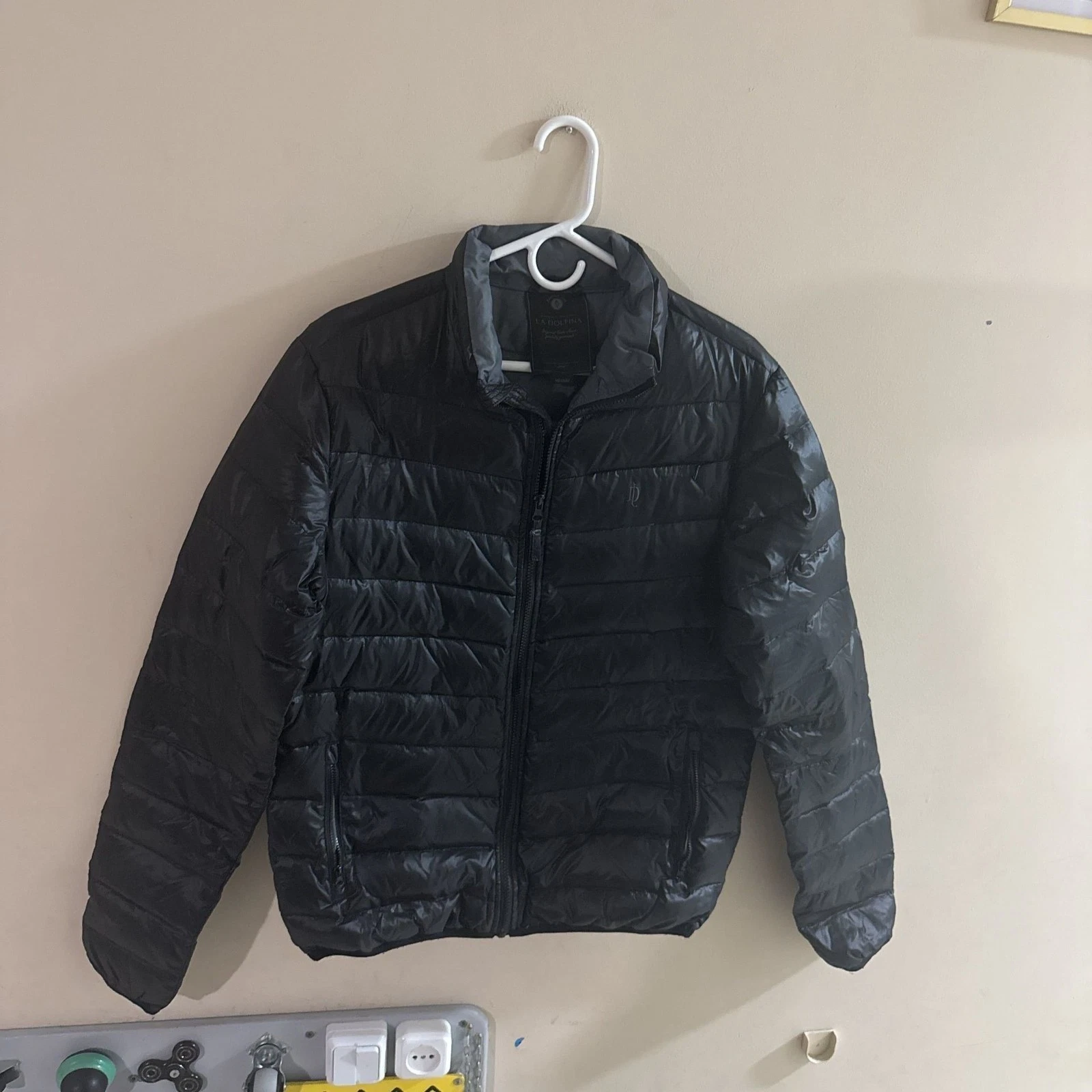 La Dolfina Men's Black Quilted Puffer Jacket Full Zip, Size L - product detail image 1