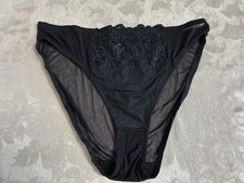 Vtg DONNA LOREN 2698X Embroidered Sheer Mesh Hi-Cut Sz 10 Black Panties 216