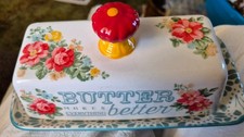 Portaplatos mantequilla mujer pionera nunca usado.  Floral.  Florecido.  