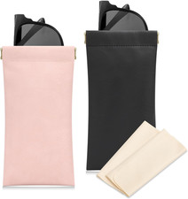 Sunglass Case, 2 Pcs Soft Eyeglass Cases for Women Portable Squeeze Top Leather