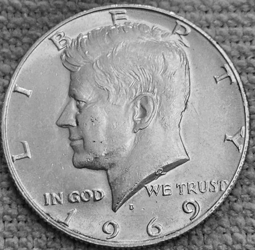 1- 1969 D Kennedy half dollar coin