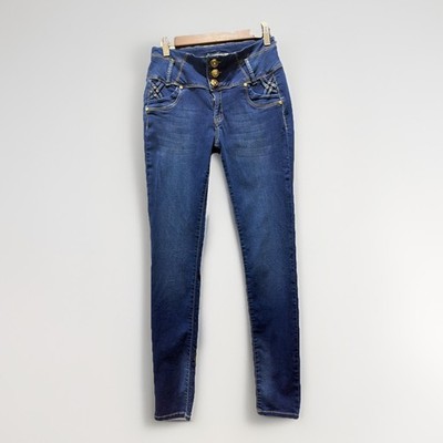 Conection Skinny Jean Pull-Up Mid-Rise Criss-Cross Pockets Rhinestone Stretch 11