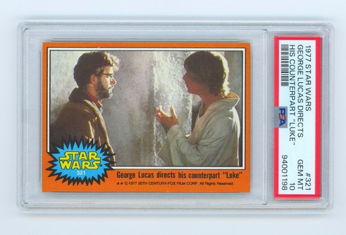 1977 Topps Star Wars #321 George Lucas directs his counterpart "Luke" — PSA 10