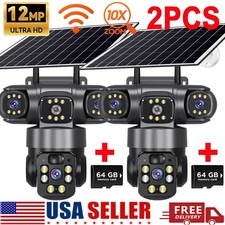 3 Lens 12MP Solar Battery Home Security Camera Outdoor Wifi Wireless PTZ CCTV US