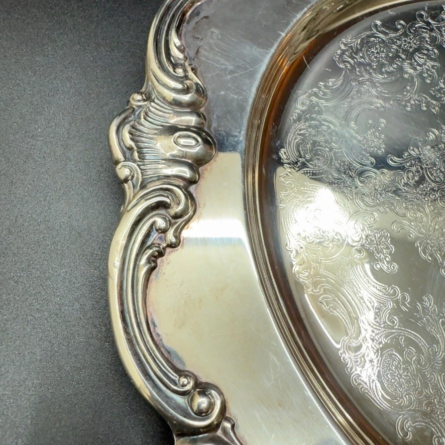 Bandeja para servir Gorham plateada de colección patrón de Estrasburgo borde festoneado ornamentado Foto 4 de 4