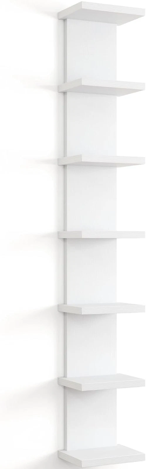 7-Tier White Floating Wall Shelf - Space-Saving Storage for Home Decor