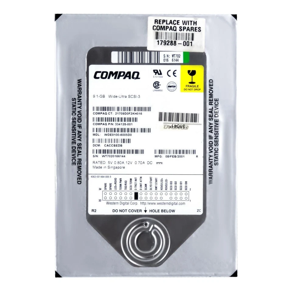 Hard Drive Compaq WDE9100 334128-001 9.1GB 7200U/Min SCSI 68-pin 3.5'' Inch - Image 3 of 3