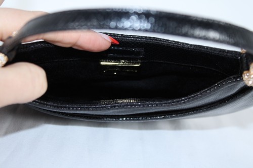 JUDITH LEIBER Vintage Black Karung Skin & Crystal Buckles Mini Top Handle Bag - Imagen 10 de 12