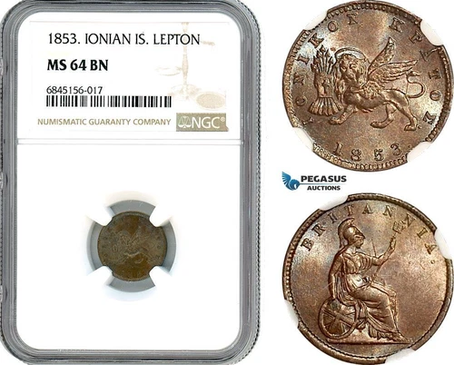 A8/200, Greece, Ionian Islands, British Administration, Lepton 1853, NGC MS64BN
